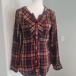 Buckle Plaid Button-Up Shirt